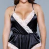 Be Wicked Plus Size Kiara Satin & Lace Romper 2 Be Wicked Plus Size Kiara Satin & Lace Romper -Playboy Store BW 1868X plus front 2020JUN23576
