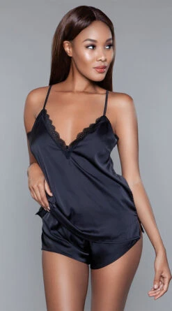 Be Wicked Luna Satin Pajama Short Set 10 Be Wicked Luna Satin Pajama Short Set -Playboy Store BW 1962 black front 2020JUN23576