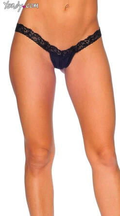 Lace And Lycra V Front G-String 6 Lace And Lycra V Front G-String -Playboy Store BZ 1146LA BK F MM2013