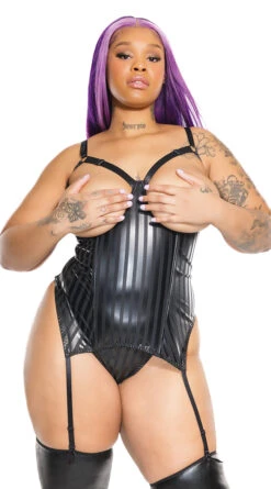 Coquette Plus Size Vinyl Tease Open Cup Bustier Set