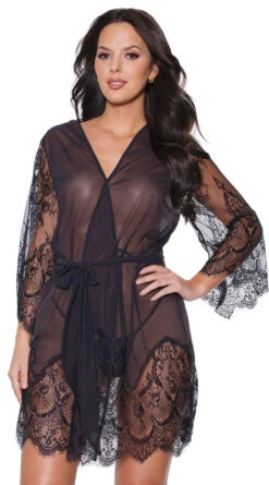 Coquette Draping Mesh And Lace Robe