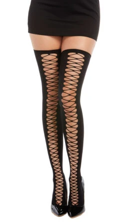 Dreamgirl Opaque Lace-Up Thigh Highs