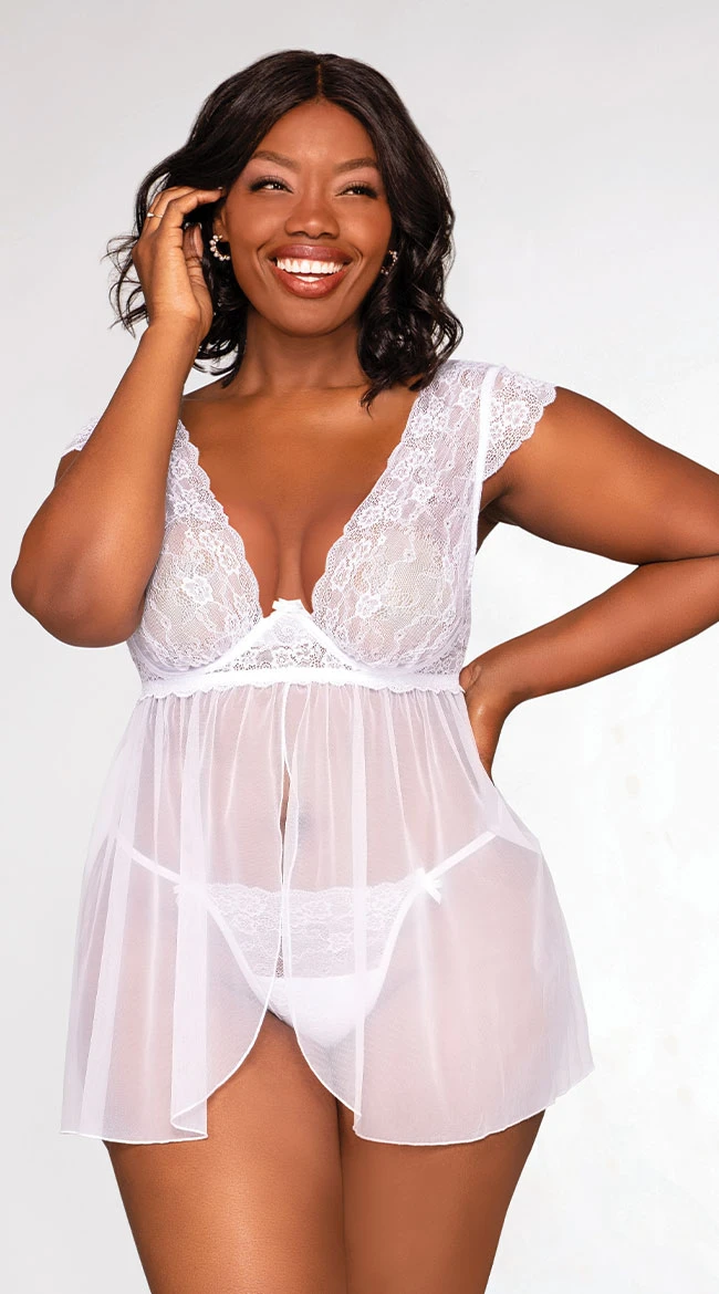Dreamgirl Plus Size Bridal Babe Flyaway Babydoll Set 3 Dreamgirl Plus Size Bridal Babe Flyaway Babydoll Set