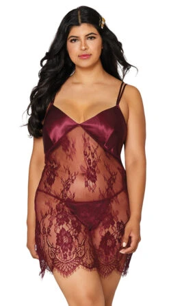 Dreamgirl Plus Size Burgundy Elegance Chemise Set