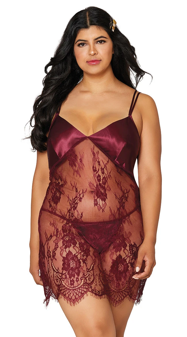 Dreamgirl Plus Size Burgundy Elegance Chemise Set 3 Dreamgirl Plus Size Burgundy Elegance Chemise Set