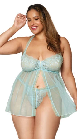 Dreamgirl Plus Size Mint To Please Flyaway Babydoll Set