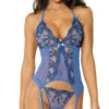 Dreamgirl Blue Floral Embroidery Bustier Set -Playboy Store DG 12957 Periwinkle Front 2023MAY