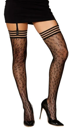 Dreamgirl Striped Leopard Thigh High Stockings