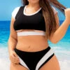 Plus Size Maldives Sporty Two Piece Swimsuit -Playboy Store ES 6620X Black White Front 2020DEC28021