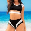 Maldives Sporty Two Piece Swimsuit -Playboy Store ES 6620 Black White Front 2020DEC28021
