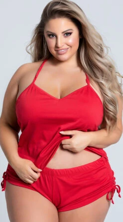Plus Size Cut Corners Pajama Short Set 10 Plus Size Cut Corners Pajama Short Set -Playboy Store ES 7095X RED PS02042020 2