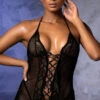 Nothing But Net Lace-Up Chemise Set 2 Nothing But Net Lace-Up Chemise Set -Playboy Store ES 7378 Black Front 2022FEBPO25540