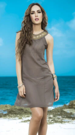 Sheer Glitter Top Beach Dress 8 Sheer Glitter Top Beach Dress -Playboy Store ES 7824 Mocha Front background