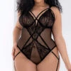 Plus Size Harnessed Seduction Garter Teddy -Playboy Store ES 8754X Black Front 2023APRIL