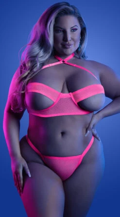Fantasy Plus Size Black Light Peekaboo Neon Bra Set
