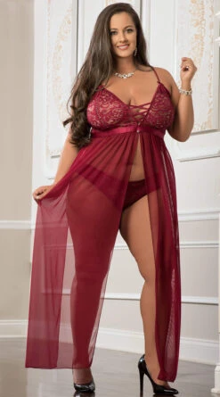 Plus Size Luxurious Lace Lingerie Gown Set 12 Plus Size Luxurious Lace Lingerie Gown Set -Playboy Store GW D2232PQ Red 202 Edit 2022OCT52176