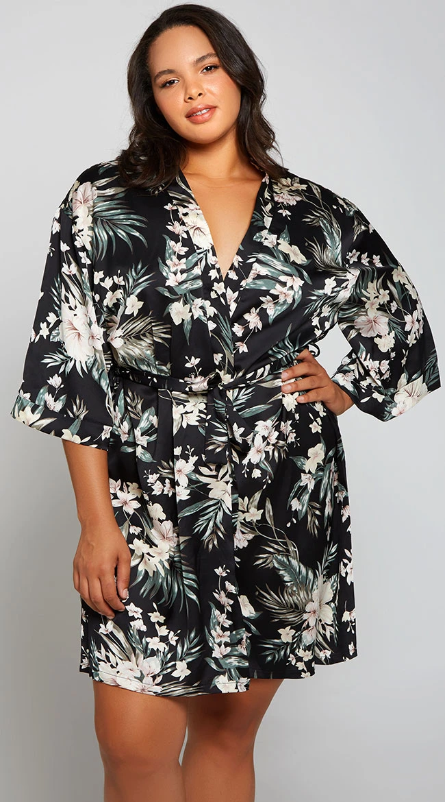 Plus Size Full Bloom Satin Robe 4 Plus Size Full Bloom Satin Robe - Image 2