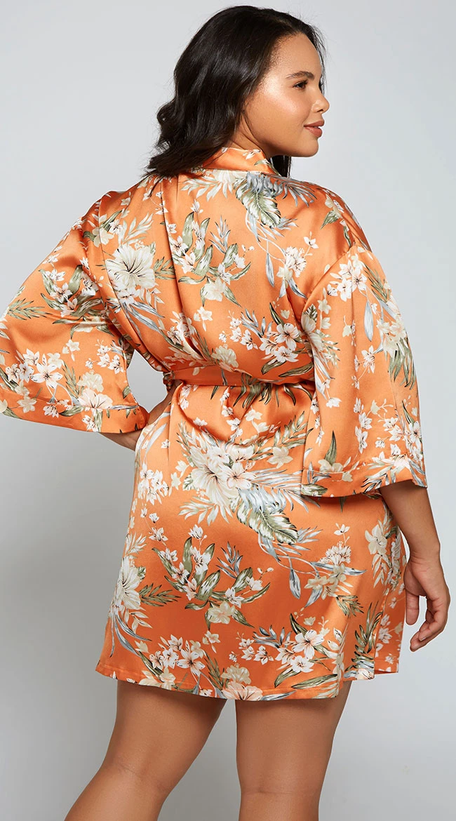Plus Size Full Bloom Satin Robe 5 Plus Size Full Bloom Satin Robe - Image 3