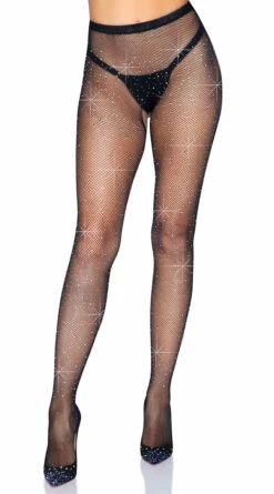 LEG AVENUE Rhinestone Fishnet Crotchless Pantyhose