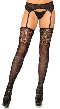 LEG AVENUE Rhinestone Net And Lace Stockings