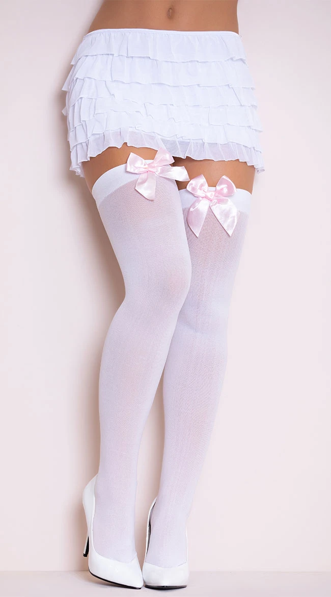 LEG AVENUE Opaque Thigh Highs With Satin Bow 6 LEG AVENUE Opaque Thigh Highs With Satin Bow - Image 4