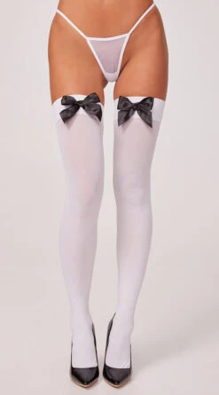LEG AVENUE Opaque Thigh Highs With Satin Bow