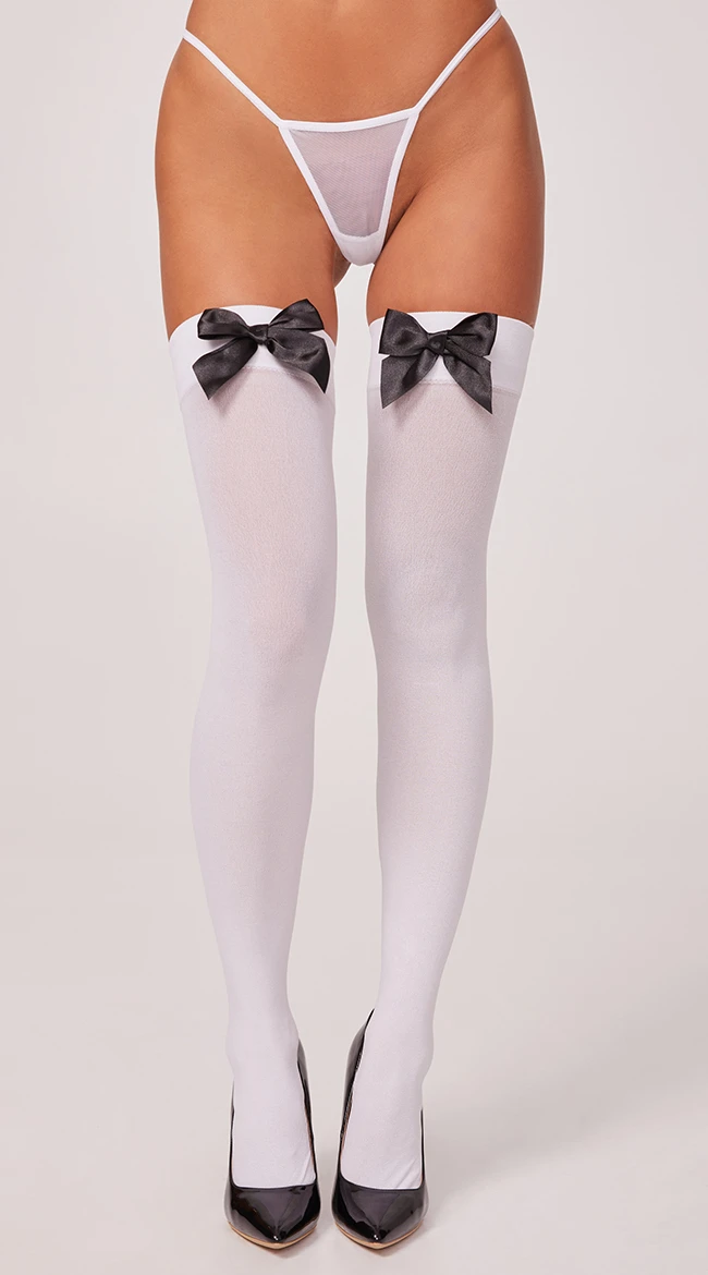 LEG AVENUE Opaque Thigh Highs With Satin Bow 3 LEG AVENUE Opaque Thigh Highs With Satin Bow