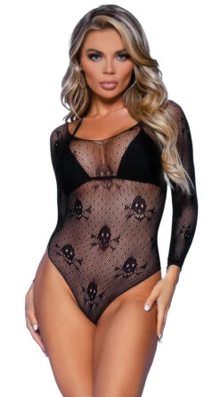 LEG AVENUE Micro Net Skull Bodysuit