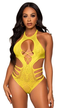 LEG AVENUE Seamless Cut-Out Lace Bodysuit