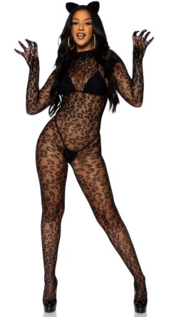 LEG AVENUE Gloved Leopard Net Bodystocking