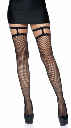 LEG AVENUE Garter Topped Fishnet Thigh High Stockings