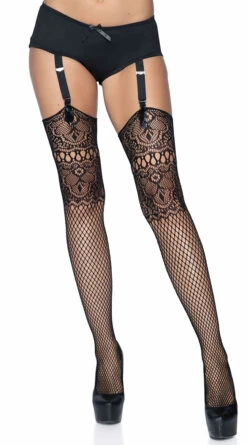 LEG AVENUE Netted Back Seam Thigh High Stockings