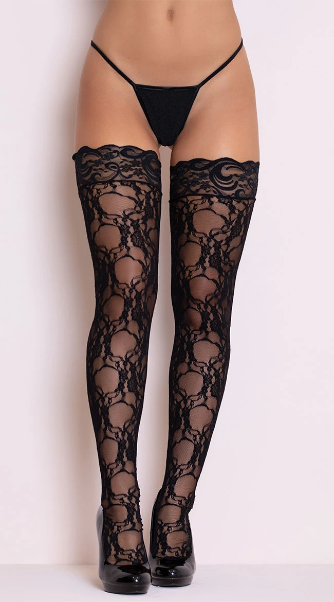 LEG AVENUE Stay-Up Floral Lace Thigh Highs 3 LEG AVENUE Stay-Up Floral Lace Thigh Highs