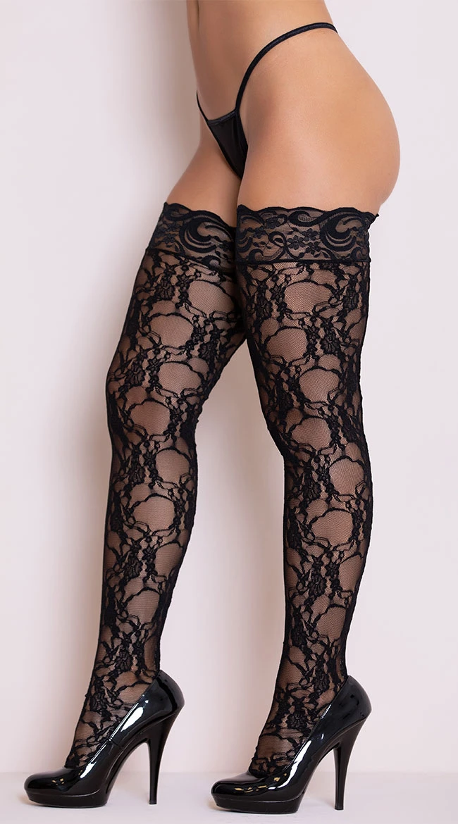 LEG AVENUE Stay-Up Floral Lace Thigh Highs 4 LEG AVENUE Stay-Up Floral Lace Thigh Highs - Image 2