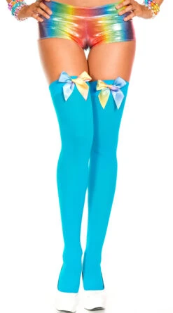 MUSIC LEGS Rainbow Bow Stockings -Playboy Store ML 4645 T747 sd236 NeonBlue SU H2013