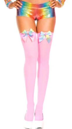 MUSIC LEGS Rainbow Bow Stockings -Playboy Store ML 4645 T747 sd236 NeonPink SU H2013
