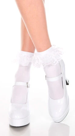 MUSIC LEGS Ruffle Trim Ankle High Socks 8 MUSIC LEGS Ruffle Trim Ankle High Socks -Playboy Store ML 549 White 2019JAN