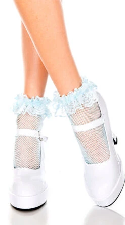 MUSIC LEGS Fishnet Ankle Socks With Ruffle Trim 15 MUSIC LEGS Fishnet Ankle Socks With Ruffle Trim -Playboy Store ML 597 BabyBlue 2019JULY