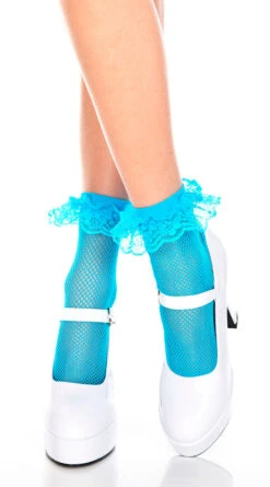 MUSIC LEGS Fishnet Ankle Socks With Ruffle Trim 14 MUSIC LEGS Fishnet Ankle Socks With Ruffle Trim -Playboy Store ML 597 Turquoise 2019JULY