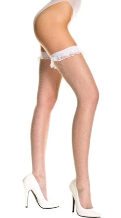MUSIC LEGS Lace Ruffle Top Fishnet Thigh Highs