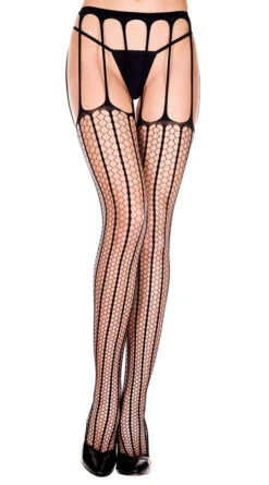 MUSIC LEGS Hexagon Slashed Suspender Pantyhose