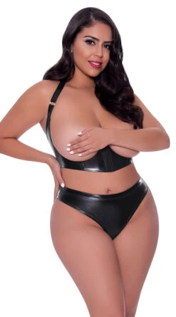 Plus Size Erotic Adventure Cupless And Crotchless Bra Set