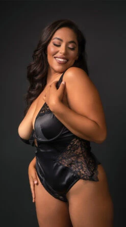 Plus Size Keep A Low Profile Teddy 17 Plus Size Keep A Low Profile Teddy -Playboy Store OL 51 11443X BLACK SATIN TEDDY 2 YANDY EDITORIAL PS10052022