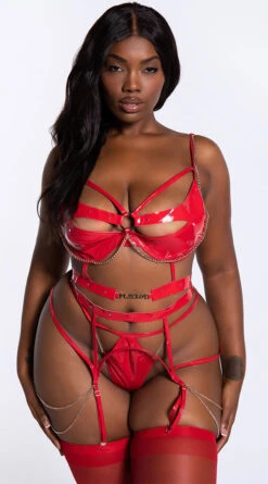 Playboy Plus Size Chain Of Command Bra Set -Playboy Store PB PBL5012X RED 2 YANDY PS11112021