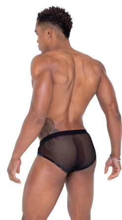Roma Men's Studded Vinyl And Fishnet Briefs -Playboy Store RM 6336 Blk back 2023APRIL