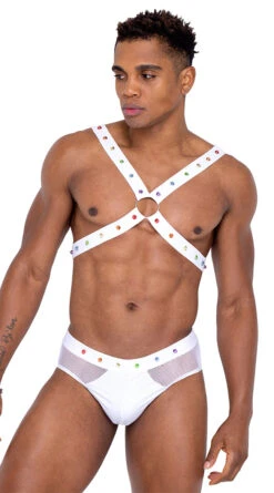 Roma Men's Studded Vinyl And Fishnet Briefs -Playboy Store RM 6336 Wht SHORTS 2023APRIL
