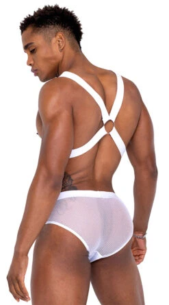 Roma Men's Studded Vinyl And Fishnet Briefs -Playboy Store RM 6336 Wht SHORTS Back 2023APRIL