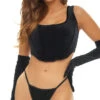 Rene Rofe Velvet Cropped Corset Set -Playboy Store RR 338817 BLK FRONT 2 2023MAY