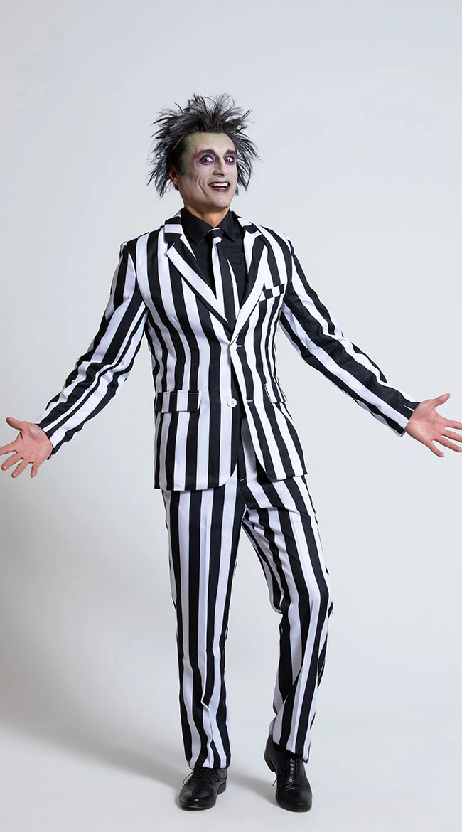 FEVER Men's White And Black Striped Suit Costume 4 FEVER Men's White And Black Striped Suit Costume - Image 2