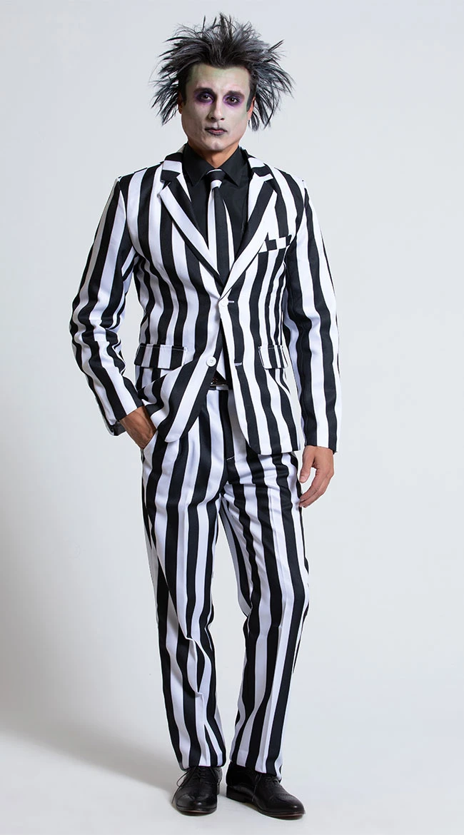 FEVER Men's White And Black Striped Suit Costume 5 FEVER Men's White And Black Striped Suit Costume - Image 3